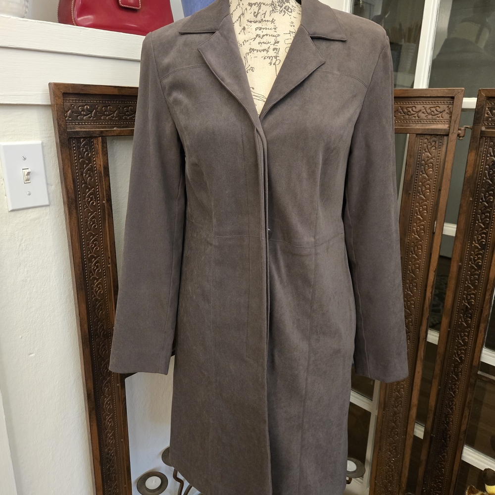 Amanda Smith Women's Grey Microsuede Long Blazer, Sz 6P